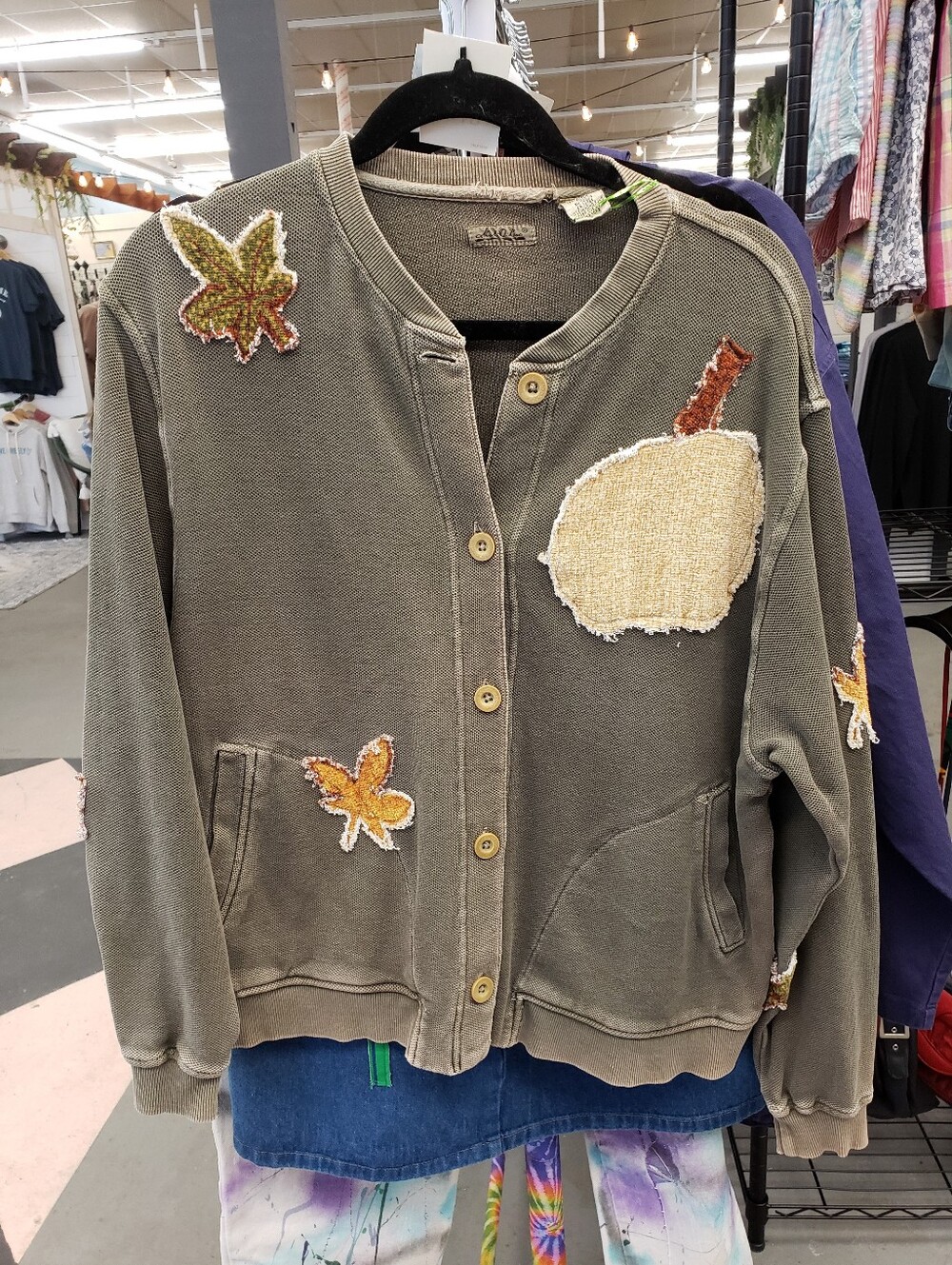 Upcycled Fall Autumn Pumpkin Leaf Leaves Sweatshirt Cardigan